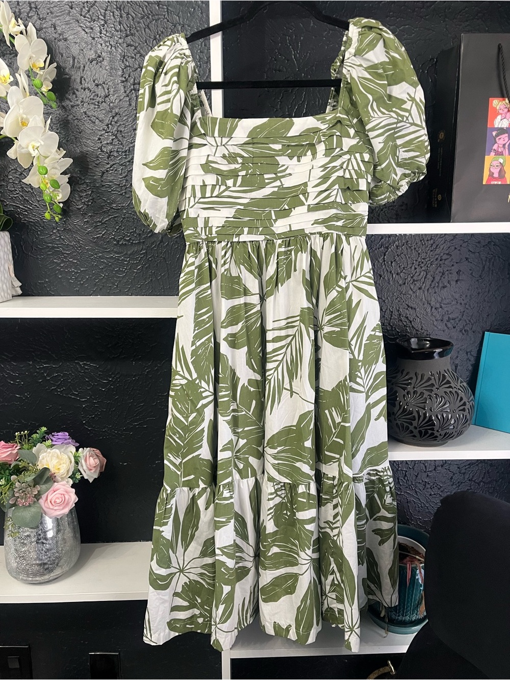 Abercrombie & Fitch Olive Green Leaf Midi Dress